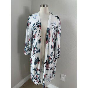 J  Jill Womens Large Floral Open Cardigan Sweater Duster Linen Blend Mid Length